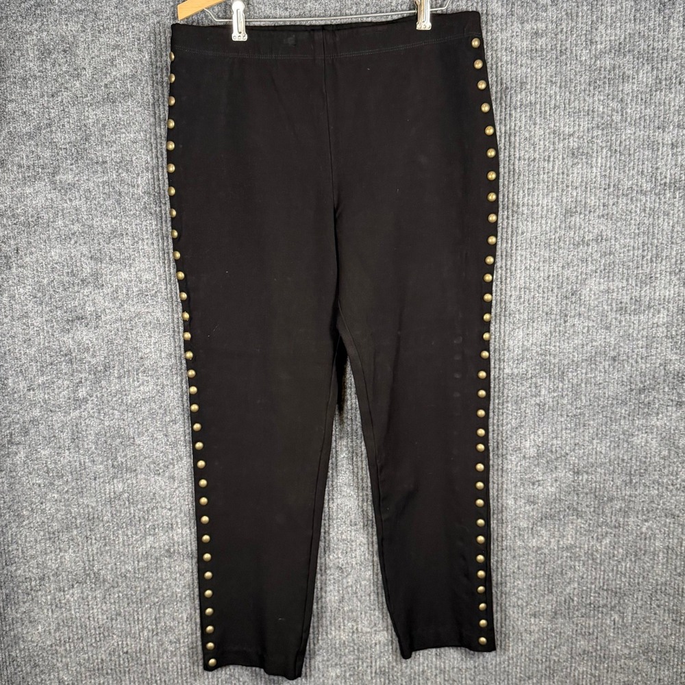 Karen Kane Studded Leggings Womens Large Black Excellent Gold Stud Side Trim USA